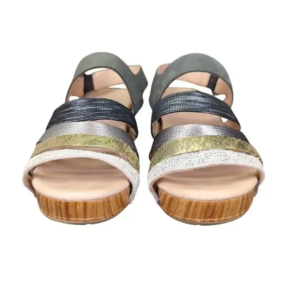 Dansko Maribeth Multicolor Slingback Sandal Strappy EU 37 Women's 7 Leather Wood - Picture 3 of 6